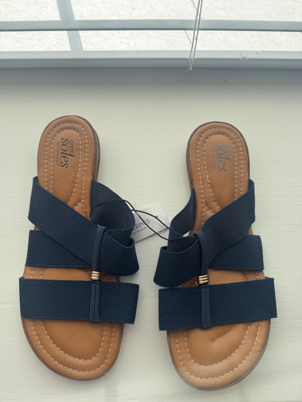 Good Soles by Catherines Navy Fabric Sandals Slides Size Medium 9W New with Tags